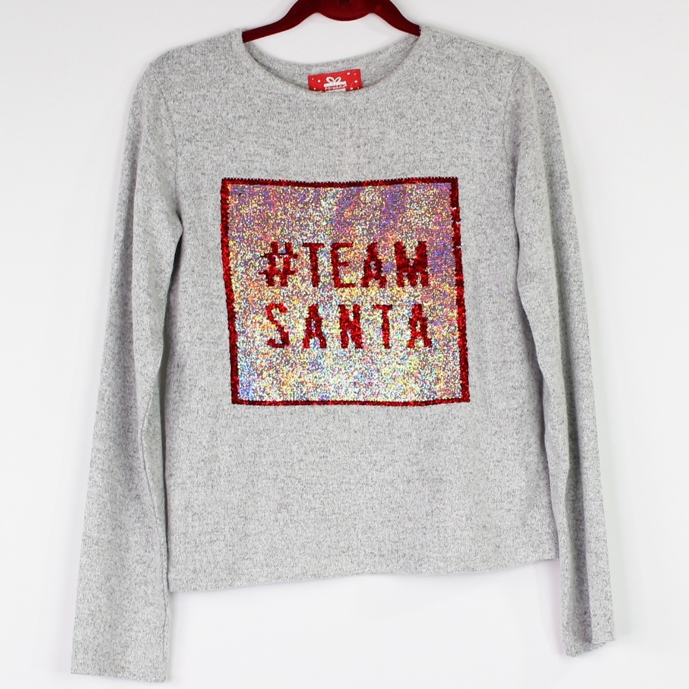 Primark Girls' "#Team Santa / Rudolph" Reversible Sequins Brushed Knit Sweater